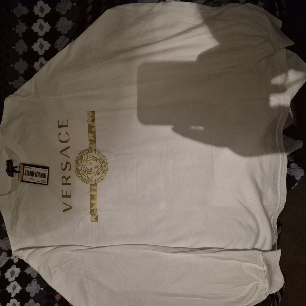 Versace White Long Sleeve Tee with Gold Design